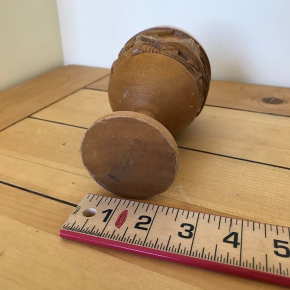 Hand Carved Wooden Cup Stem Base Tiki Palm Tree Village 6" Tall - Picture 5 of 5